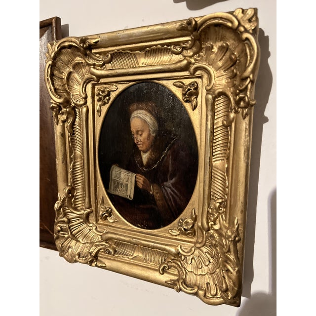 After Gerrit Dou, Figurative Composition, 19th Century, Oil Painting on Panel, Framed For Sale - Image 5 of 9