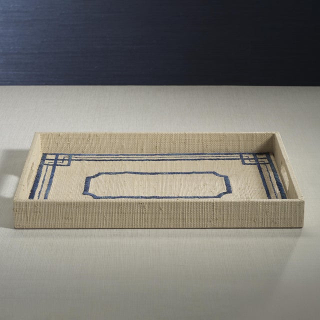 Pattern Natural Fiber Raffia Serving Tray For Sale In Los Angeles - Image 6 of 8