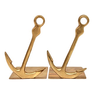Vintage Nautical Brass Anchor Bookends For Sale