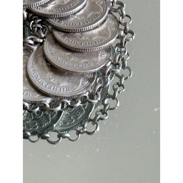 Silver Vintage Mid Century Dutch 1941 10 Cent Coin Style Bracelet For Sale - Image 8 of 16
