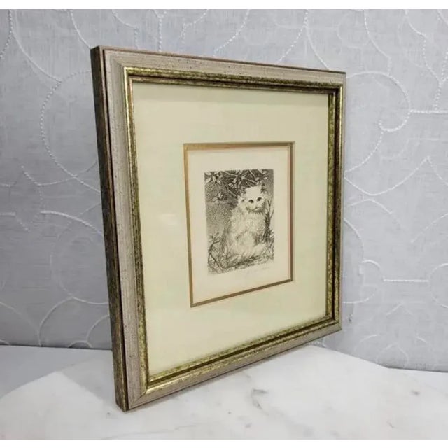 Framed Vintage Print Titled "Cat in Branches" by the Japanese Artist Yachiyo Naito For Sale - Image 4 of 4