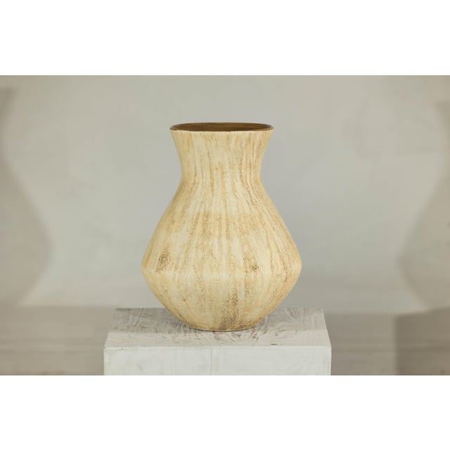 Large Artisan Ceramic Vase with Textured Drip Glaze and Flared Neck For Sale - Image 11 of 18