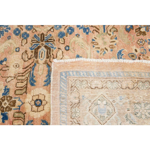 Peach Handmade Persian Mahal Peach Wool Rug Featuring an Allover Floral Motif For Sale - Image 8 of 9