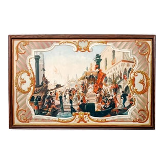 Large Scale Framed Venetian Canal Scene Neoclassical Architectural Mural Style Painting on Board For Sale
