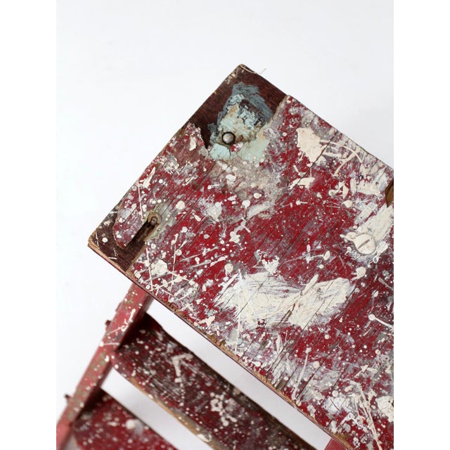 Vintage Red Wooden Step Ladder For Sale - Image 12 of 16
