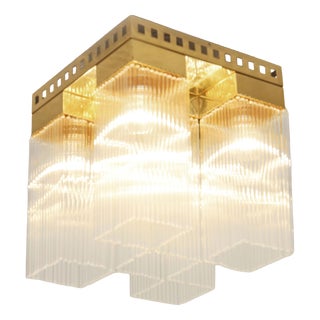Art Nouveau Brass and Glass Ceiling Lamp, 1890s For Sale