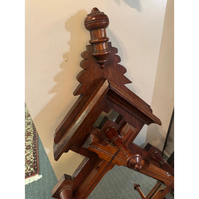 Antique Eastlake Victorian Walnut Hall Mirror With Hat Hooks For Sale In Minneapolis - Image 6 of 9