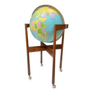 Mid-Century Jens Risom Designed Sculptural Walnut Illuminated Floor Globe For Sale