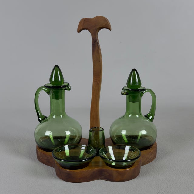 Murano Glass Oil and Vinegar Set in Emerald Green, 1970s, Set of 6 For Sale - Image 11 of 11