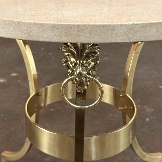 Mid Century Polished Brass Tripod Table With Lion Heads and Stone Top For Sale - Image 11 of 17