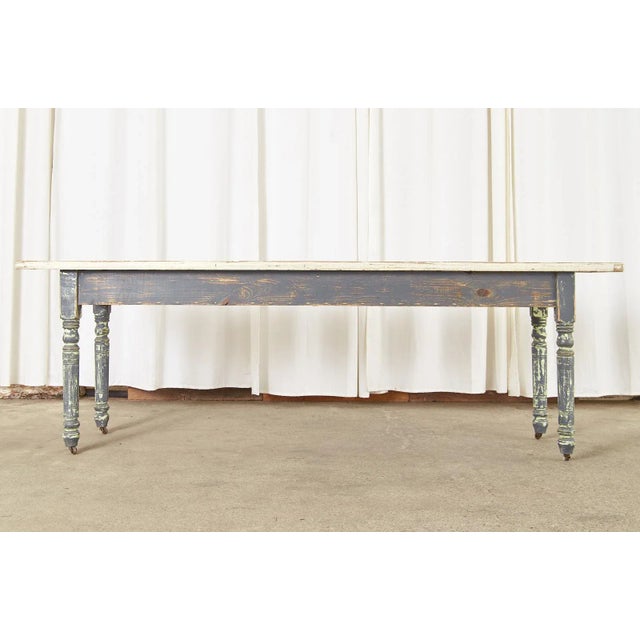 American Country Painted Pine Farmhouse Dining Table or Console For Sale - Image 12 of 13