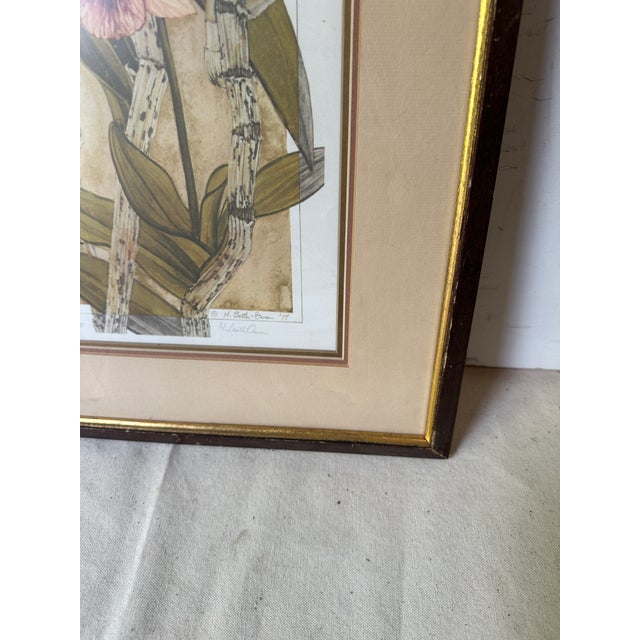 1970s Antique Framed Signed Print of Pink Flower For Sale - Image 4 of 12