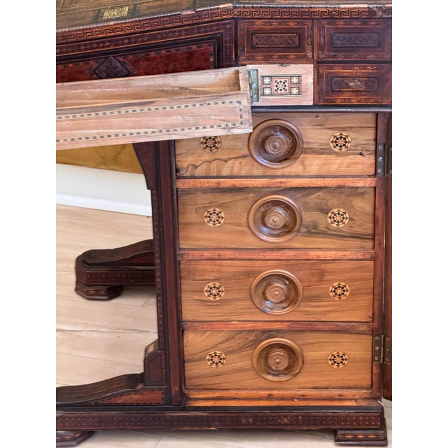 Mid-19th C. Middle Eastern Marquetry Inlaid Davenport Desk For Sale - Image 12 of 18