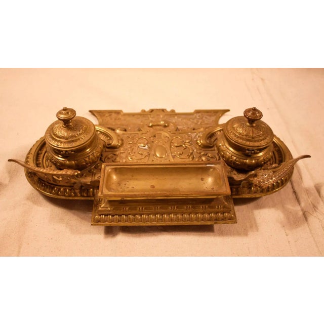 Victorian 19th century Embossed Bronze Inkwell For Sale - Image 3 of 6