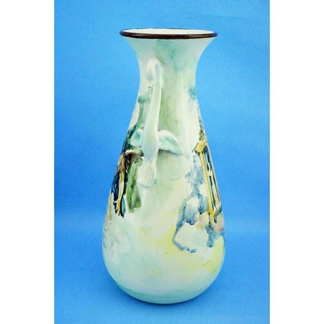 Mid-Century Modern Majolica Ceramic Amphora Vase with Swan Handles by Nicola Ciavardoni Albisola, Italy, 1950s For Sale - Image 3 of 18