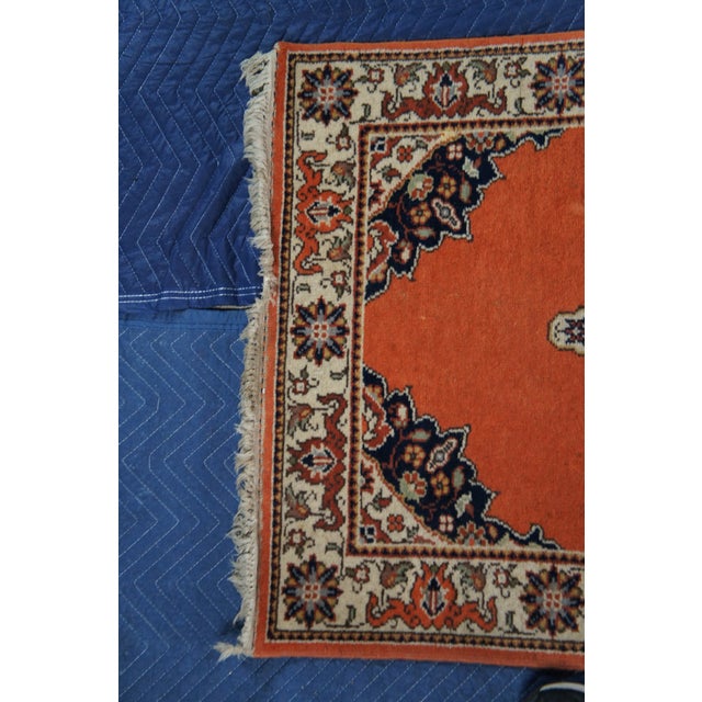 Vintage Hand Knotted Wool Geometric Medallion Orange Rug Runner Signed 3' X 8' For Sale - Image 10 of 11