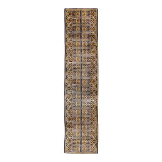 Galerie Shabab Collection Mid-20th Century Handmade Spanish Savonnerie-Style Runner Rug in Dark Blue For Sale