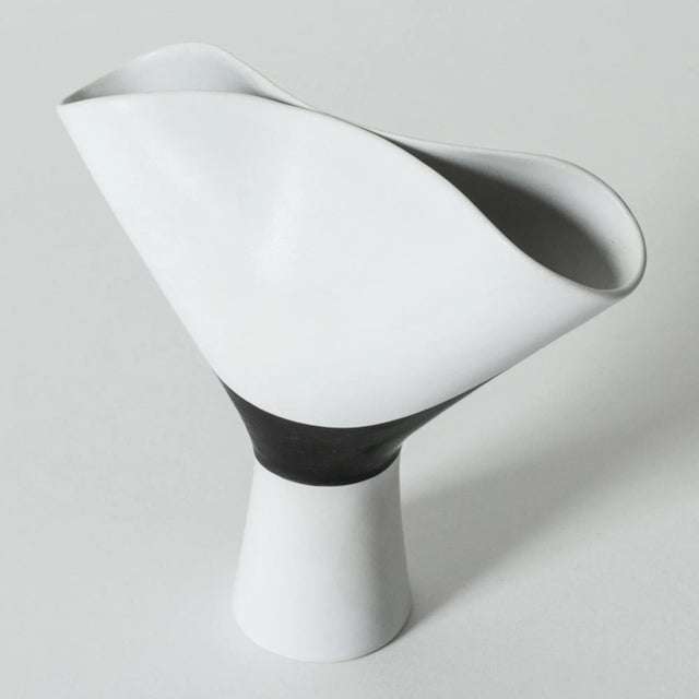Gustavsberg Black and White Veckla Vase by Stig Lindberg For Sale - Image 4 of 9