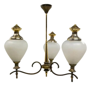 French Chandelier with Three Lights in Glass and Brass, 1960