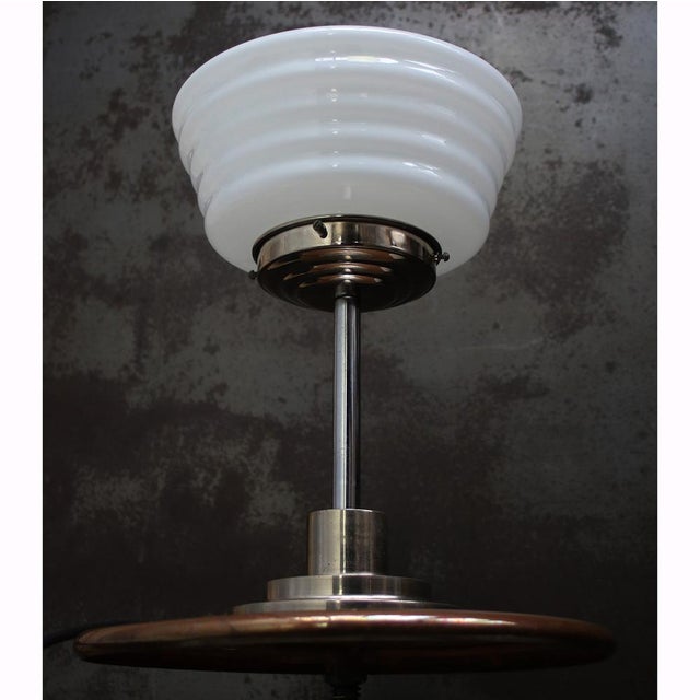 Art Deco White Reeded Opaline Glass Table Lamp For Sale - Image 4 of 8