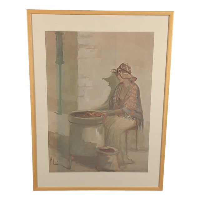 Innocenzo Melani, Woman at the Hearth, 20th Century, Silk-Screen For Sale