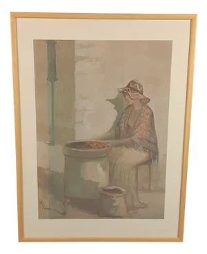 Innocenzo Melani, Woman at the Hearth, 20th Century, Silk-Screen