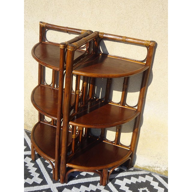 Wood Rattan Corner Shelves, 1980s, Set of 2 For Sale - Image 7 of 17