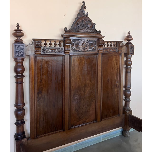 Antique French Louis XVI Style Full Size Rosewood Carved Bed Frame Baroque For Sale - Image 10 of 12