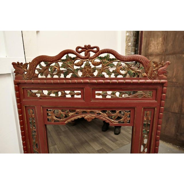 19th Century Oriental Painted Red Lacquer Mirror, 1880s For Sale - Image 4 of 8