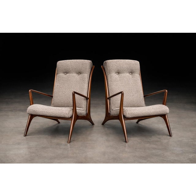 Sculptural Pair of Brazilian Modernist Armchairs in Hardwood & Boucle by John Graz, Brazil, 1950s For Sale - Image 15 of 17