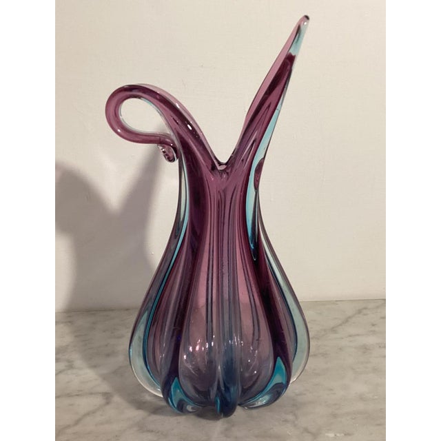 Blue Sommerso Murano Glass Pitcher Vase attributed to Flavio Poli for Seguso, 1960s For Sale - Image 8 of 8