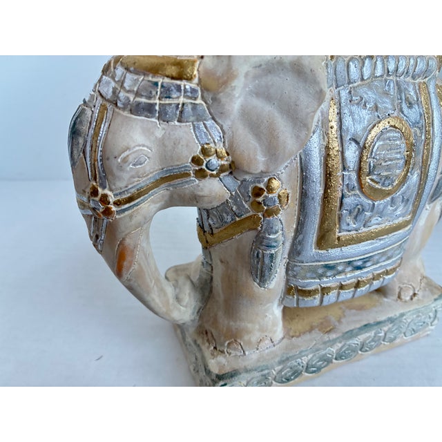 Vintage Hollywood Regency Style Asian Terracotta Elephant Plant Stand Statue For Sale - Image 6 of 10