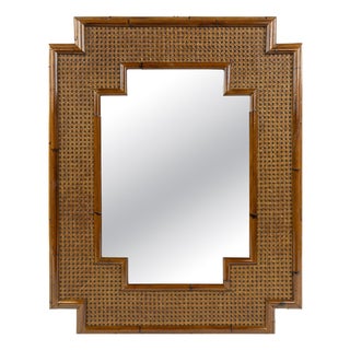 Mid-Century Modern Italian Bamboo and Rattan and Wicker Wall Mirror, 1970s For Sale