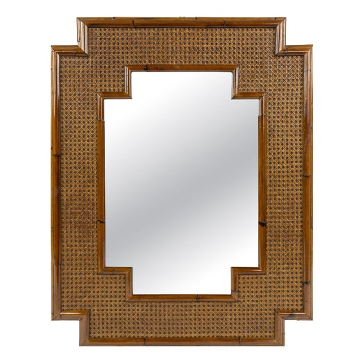 Mid-Century Modern Italian Bamboo and Rattan and Wicker Wall Mirror, 1970s For Sale