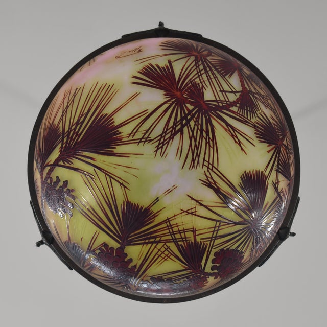 French Art Deco Pendant Light by Galle - 1925 Cameo Gallé Chandelier France For Sale - Image 10 of 15