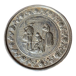 Vintage Brass English Style Round Figurative Wall Pocket For Sale
