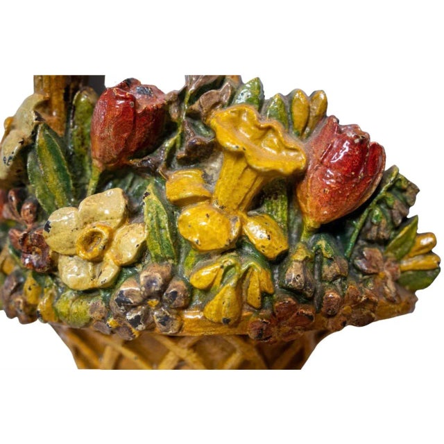 American Early 20th Century Painted Cast Iron Flower Basket Doorstop For Sale - Image 3 of 8