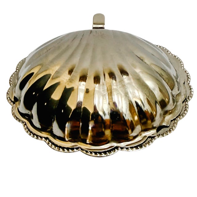 Mid 20th Century Vintage Silver-Plated Shell Butter Dish & Caviar Server With Milk Glass Liner For Sale - Image 5 of 9