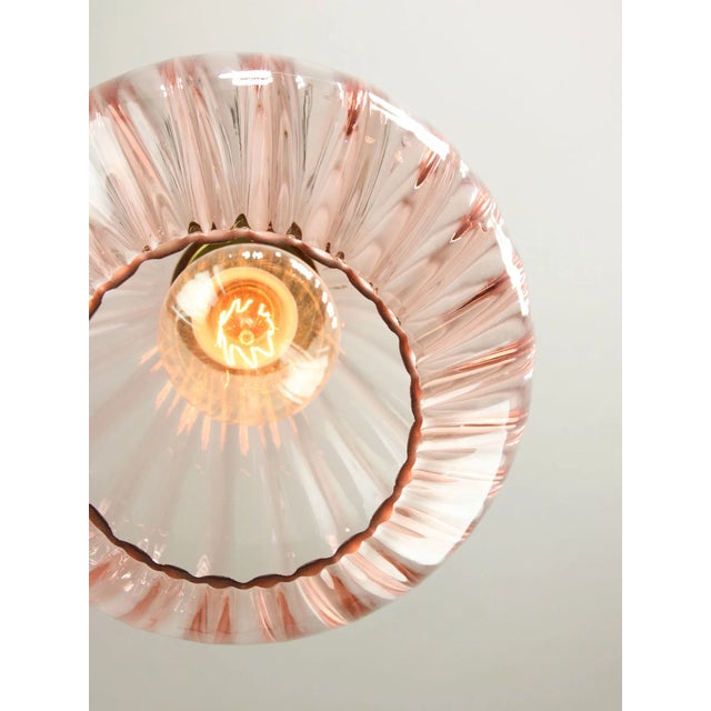 Mid-Century Italian Pink Glass and Brass Pendant Lamp For Sale - Image 5 of 12