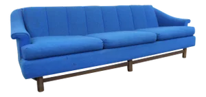 Mid-Century Danish Modern Blue 3-Seater Sofa on Wood Base