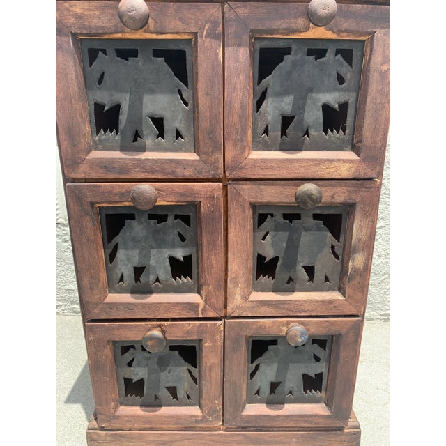 Burnt Umber 1960s Vintage Wood and Metal Indian 6 Drawer Apothecary/ Spice Cabinet For Sale - Image 8 of 10