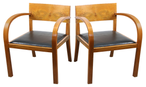 Set of Large Italian Art Deco Lounge Chairs in Wood & Black Leatherette