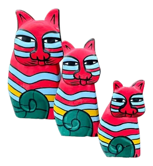 Vintage Hand-Painted Wooden Folk Art Cats- Set of 3