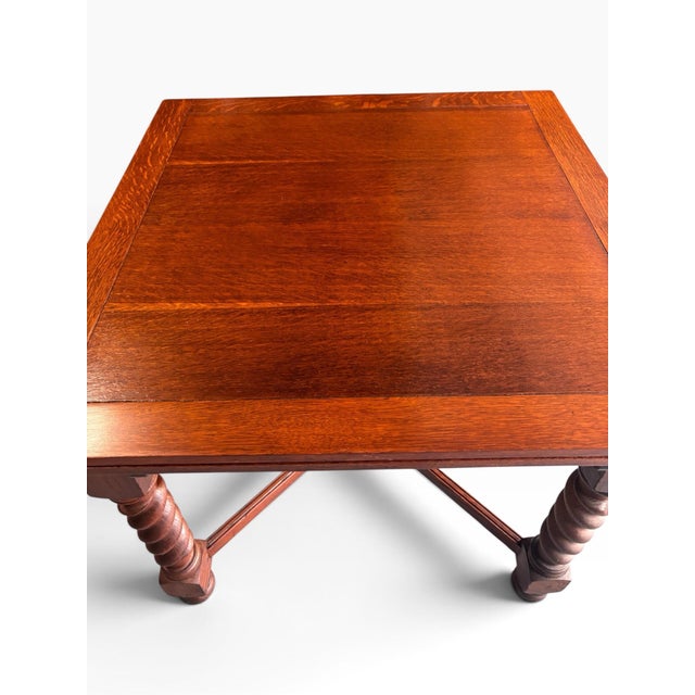 American 1930s Solid Oak Barley Twist Draw-Leaf Dining Table – Excellent Condition For Sale - Image 3 of 11