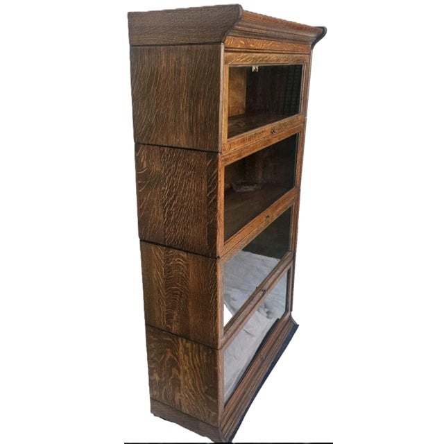 Antique Quarter Sawn Oak Barrister Bookcase 4 Stack Mission Lawyer Bookcase C1900 For Sale - Image 10 of 18