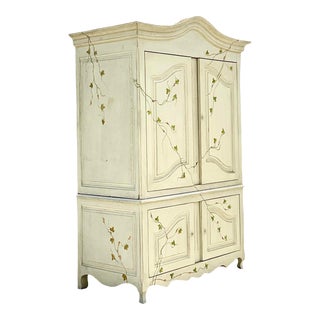 Late 20th Century Vintage Boho Hand-Painted Vine Print Armoire For Sale