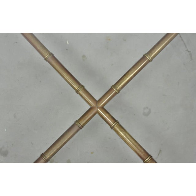 Mid 20th Century Vintage Hollywood Regency Brass Faux Bamboo Square Glass Top Low Side Table For Sale - Image 5 of 15