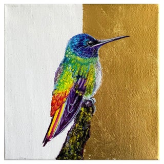 Anastasia Gklava, Sparkling Violetear, Oil and Gold Leaf on Canvas, 2024, Framed For Sale