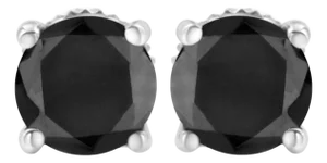 .925 Sterling Silver 2.00 Cttw Round Brilliant-Cut Black Diamond Classic 4-Prong Stud Earrings with Screw Backs (Fancy Color-Enhanced, I2-I3 Clarity)