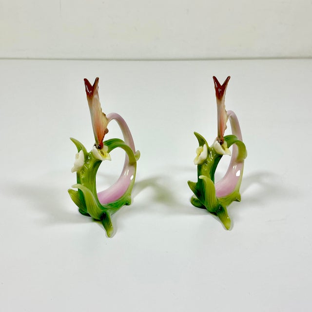 Vintage Minimalist Japanese Hollywood Regency Majolica Butterfly Flora Porcelain Napkin Rings - Set of 12 For Sale - Image 13 of 18